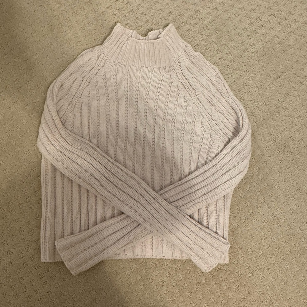 American Eagle Outfitters Cream Cowl Neck Sweater with Ribbed Texture
